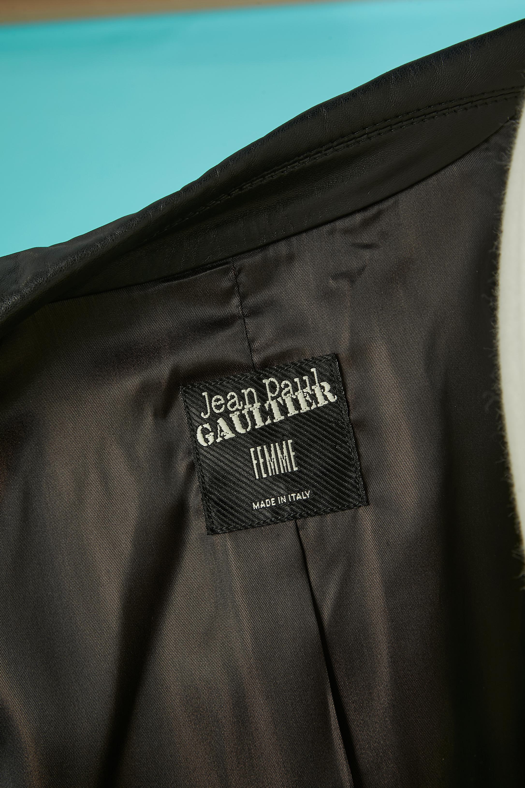 Veste en cuir noir avec découpes et lacets au dos Jean Paul Gaultier Jeans en vente 2