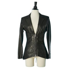 Black leather jacket with cut-work and back laces Jean-Paul Gaultier Femme