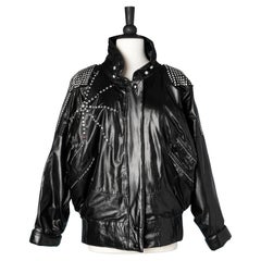 Vintage Black leather jacket with rhinestone Jacques Laurent 