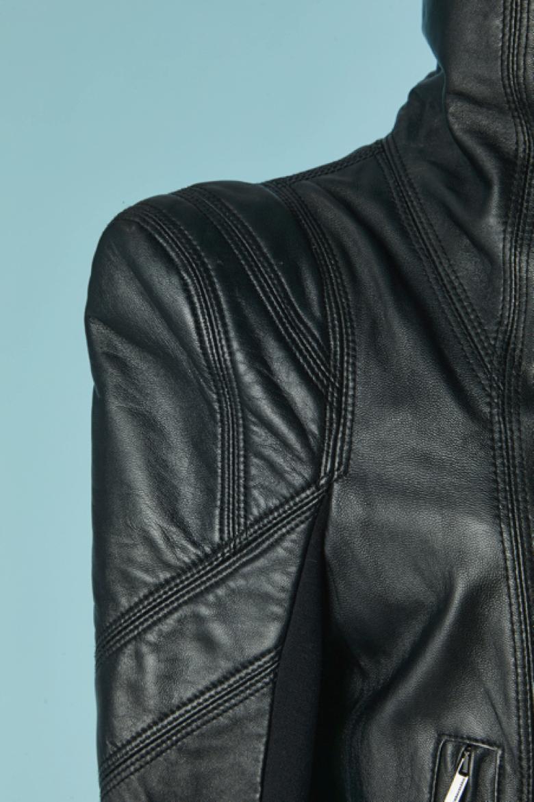 Black leather jacket with top-stitching BCBG MAXAZRIA (Schwarz) im Angebot