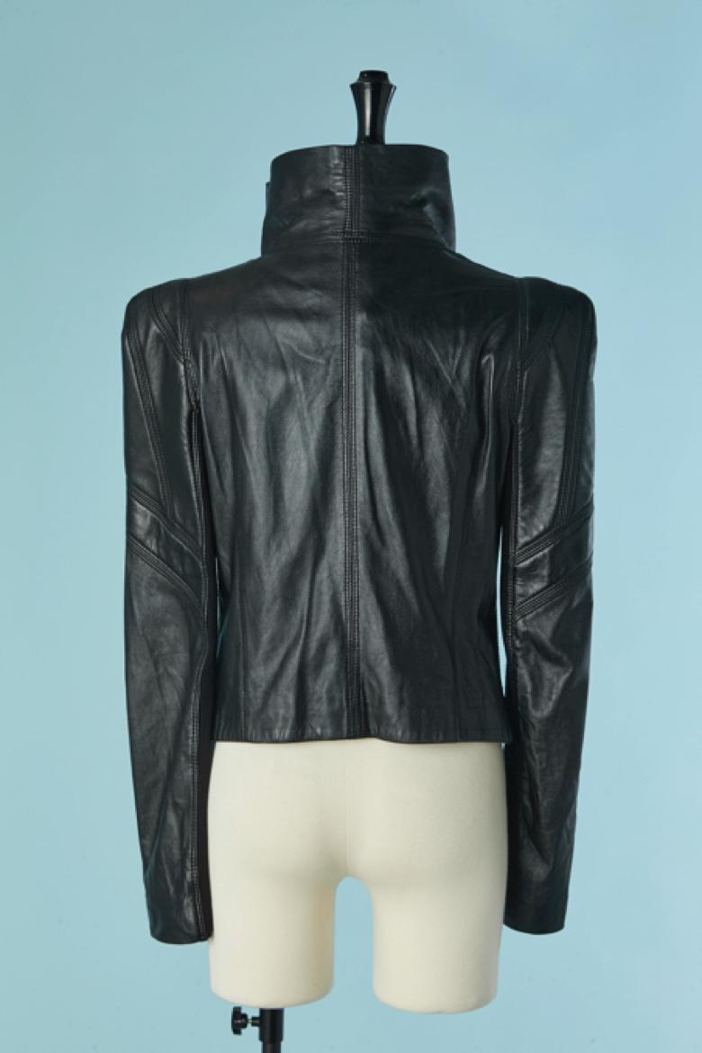 Black leather jacket with top-stitching BCBG MAXAZRIA im Angebot 1