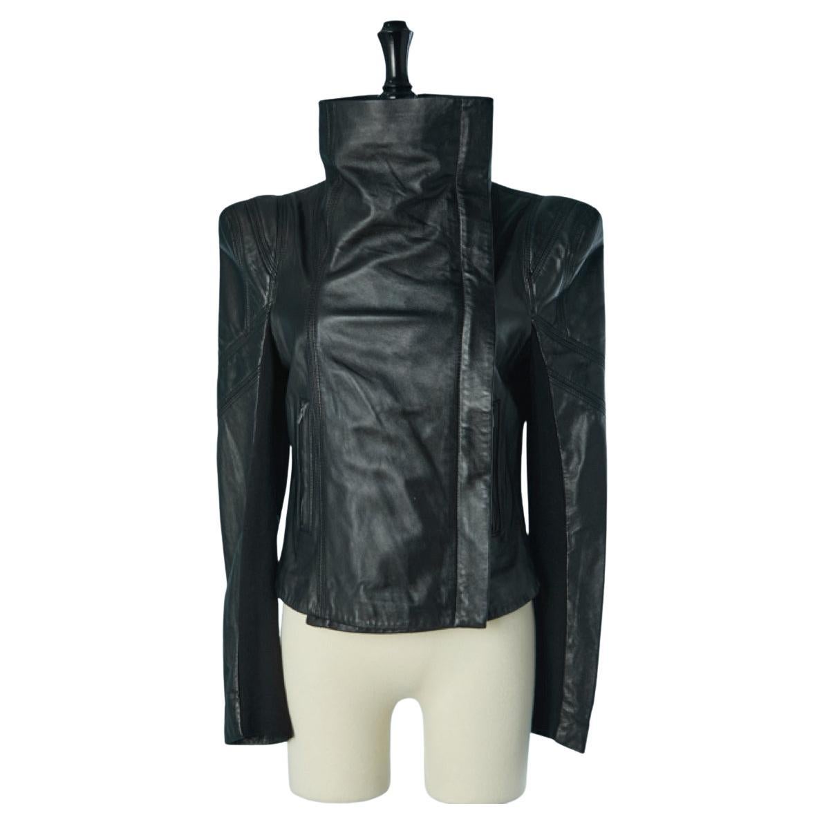 Black leather jacket with top-stitching BCBG MAXAZRIA