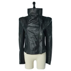 Black leather jacket with top-stitching BCBG MAXAZRIA