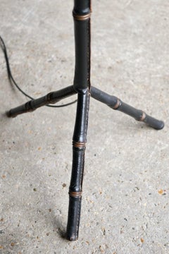 Black Leather Jacques Adnet Floor Lamp