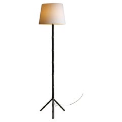 Black Leather Jacques Adnet Floor Lamp