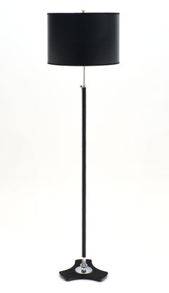 Black Leather Jacques Adnet Style Floor Lamp