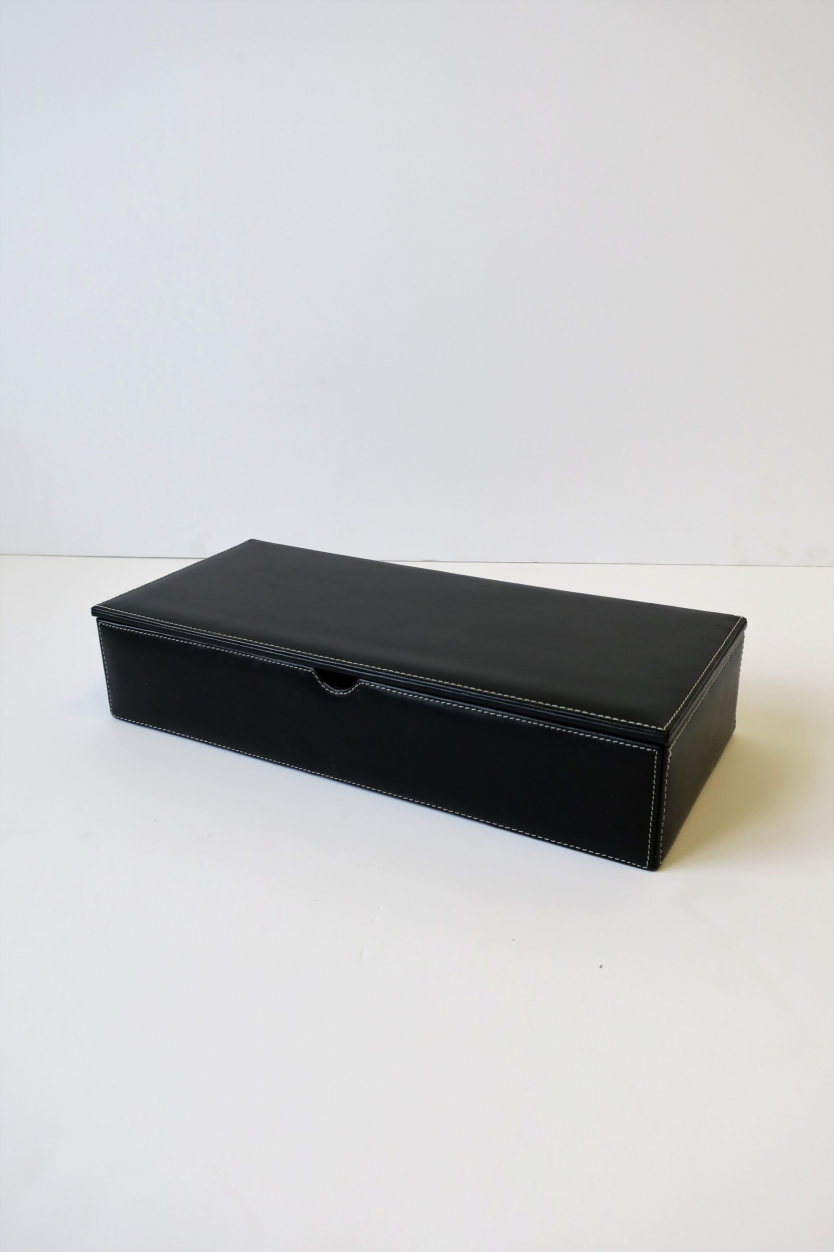 Minimalist Black Leather Jewelry or Desk Box