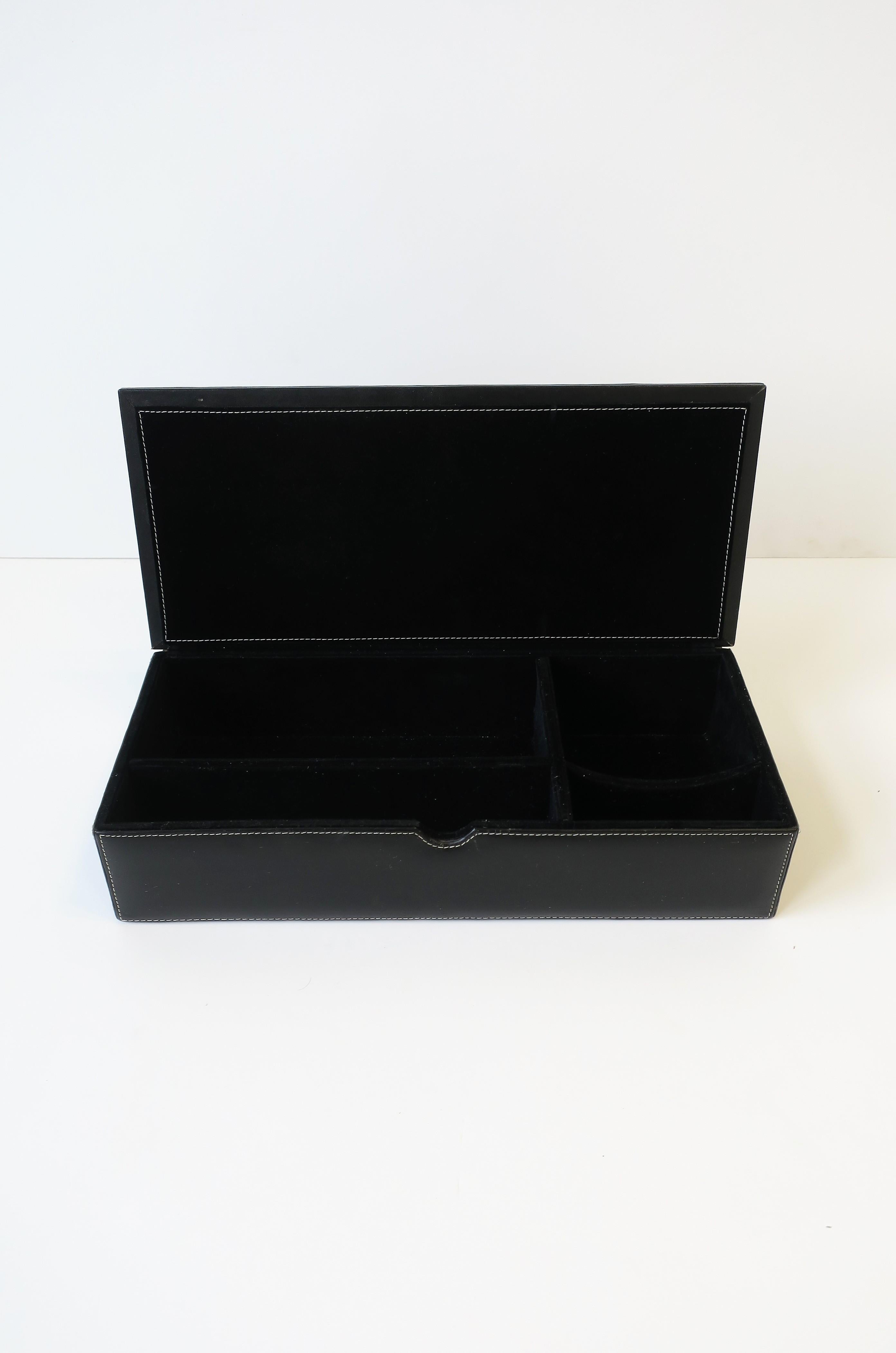 Black Leather Jewelry or Desk Box In Good Condition In New York, NY