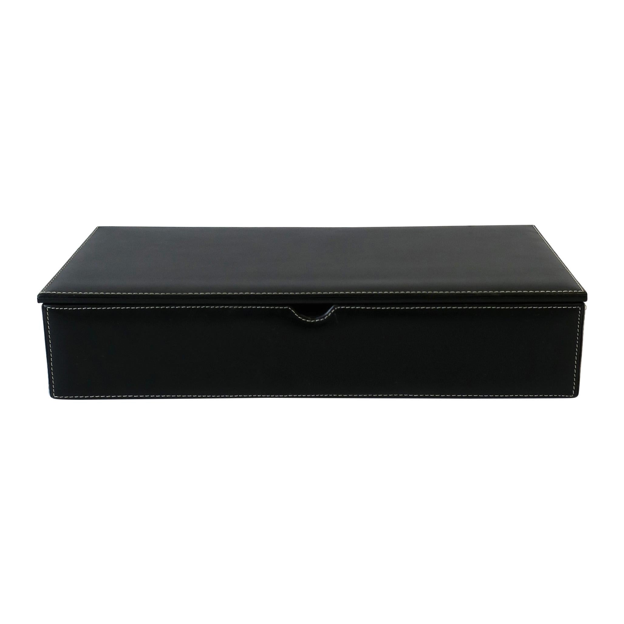 Black Leather Jewelry or Desk Box