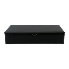 Vintage Black Leather Jewelry or Desk Box