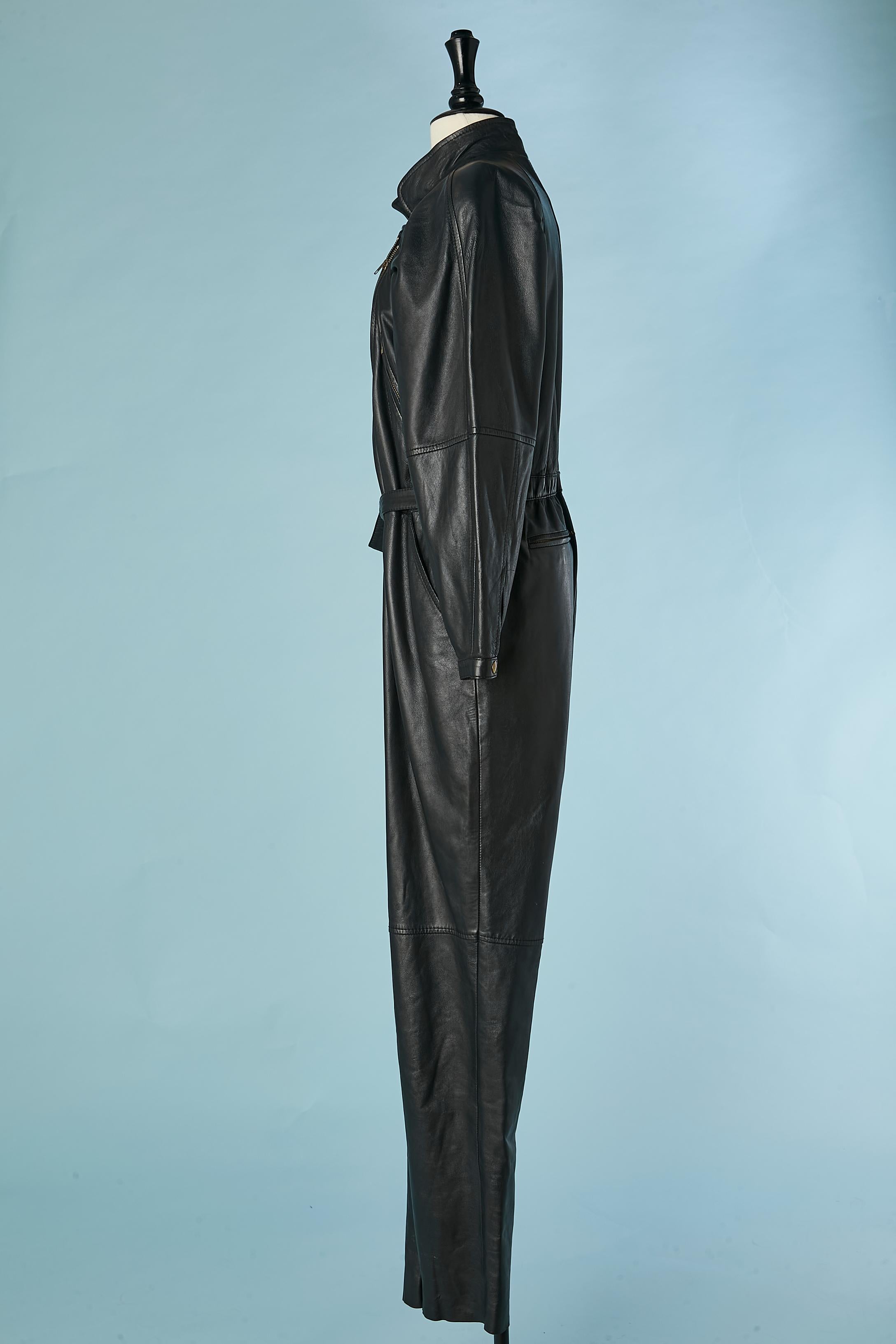 Women's Black leather jumpsuit Circa 1980's  For Sale