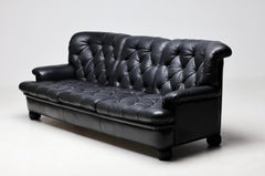 Black Leather “Jupiter” Three-Seater Sofa by Arne Norell, Sweden, 1960