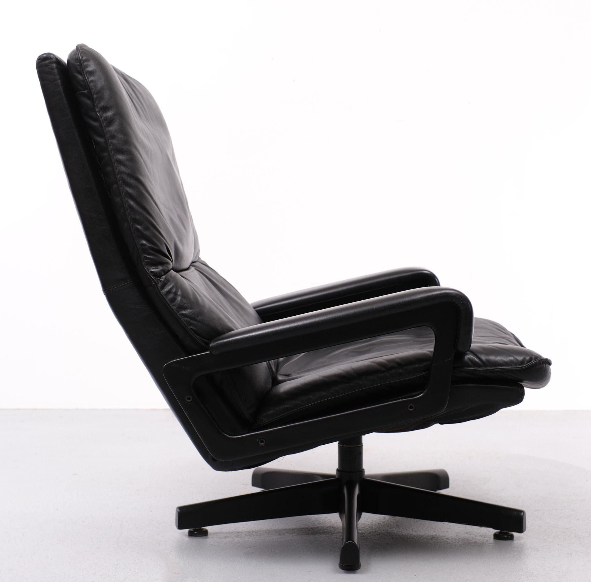 Black Leather King Chair+Hocker by André Vandenbeuck for WK Mobel, 1960s 3