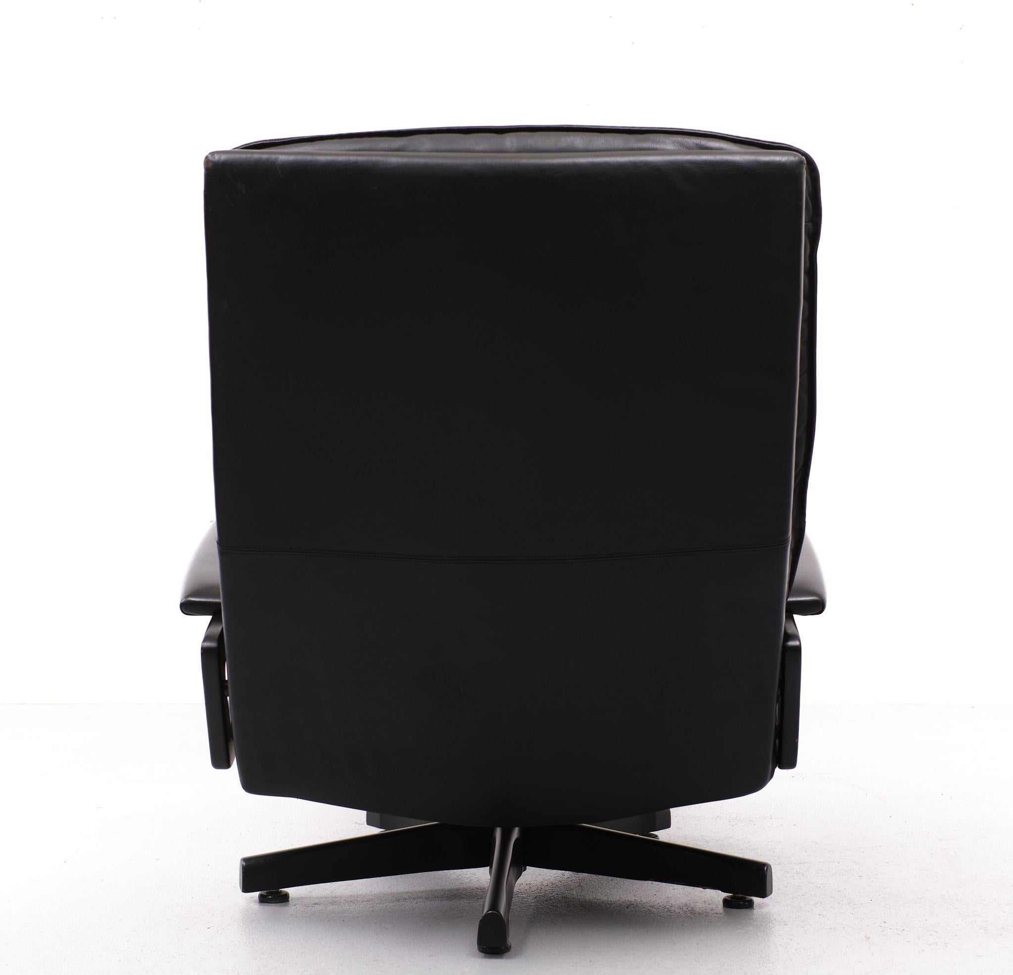 Black Leather King Chair+Hocker by André Vandenbeuck for WK Mobel, 1960s 1