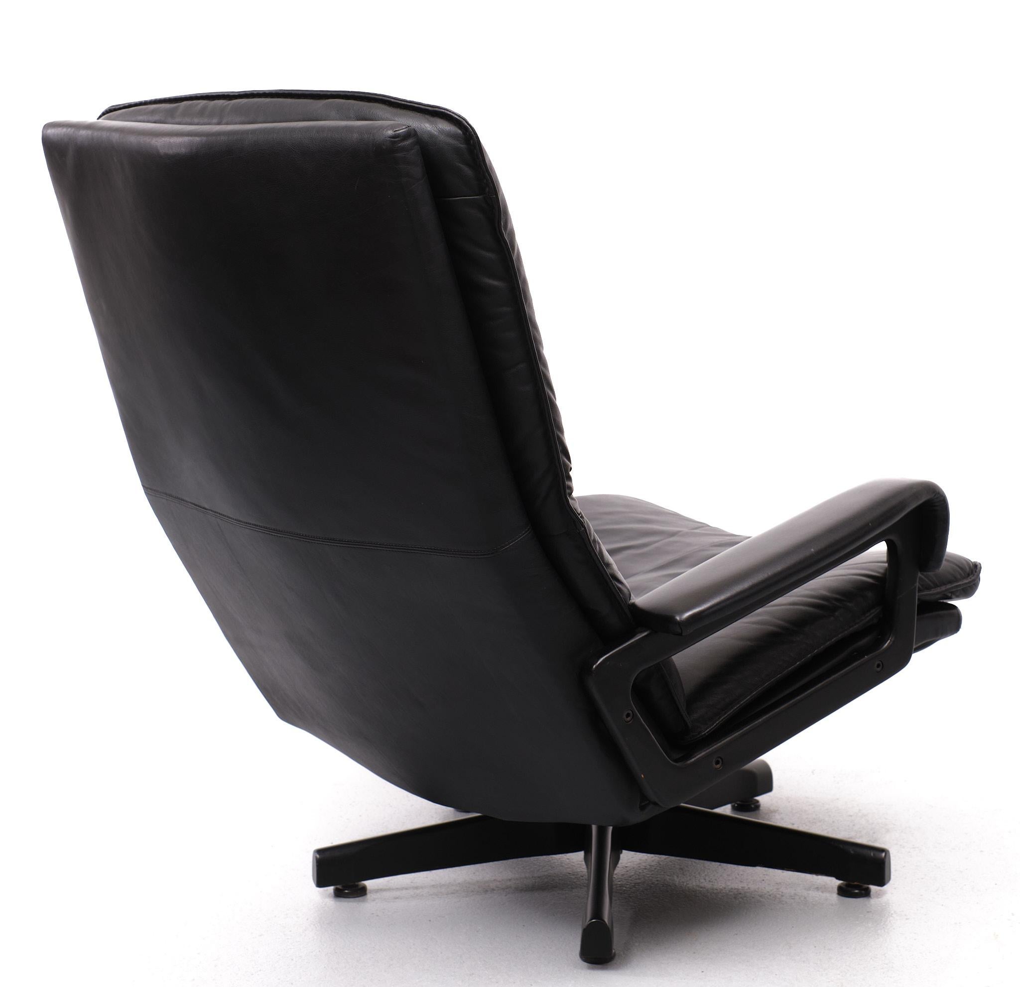 Black Leather King Chair+Hocker by André Vandenbeuck for WK Mobel, 1960s 2