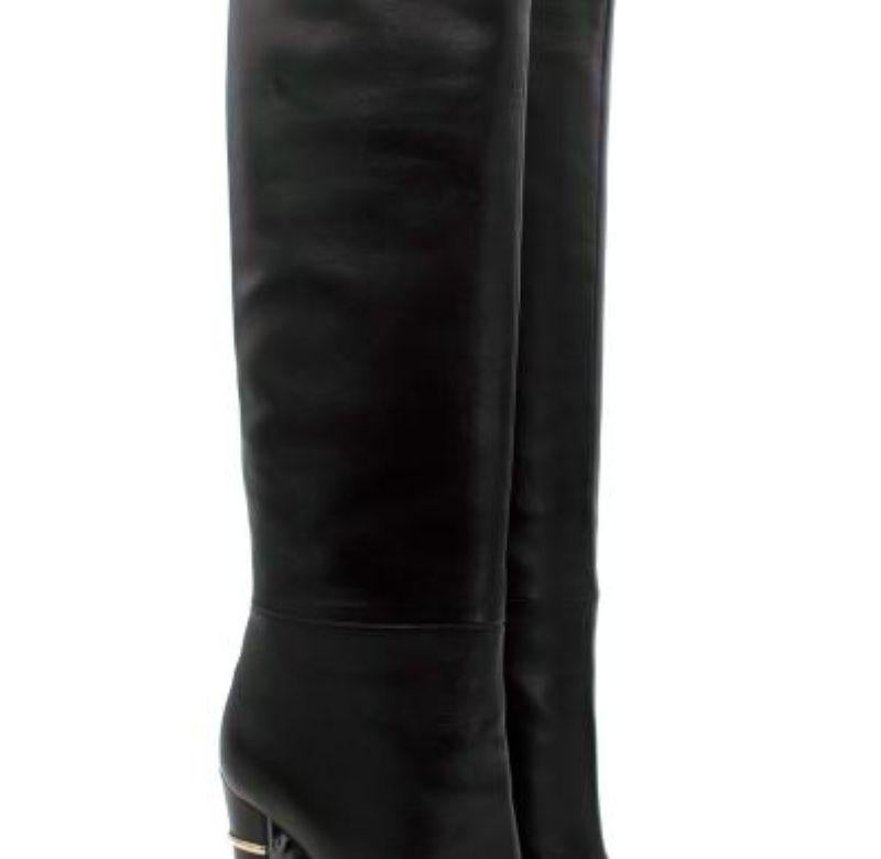 Black leather knee high boots For Sale 2