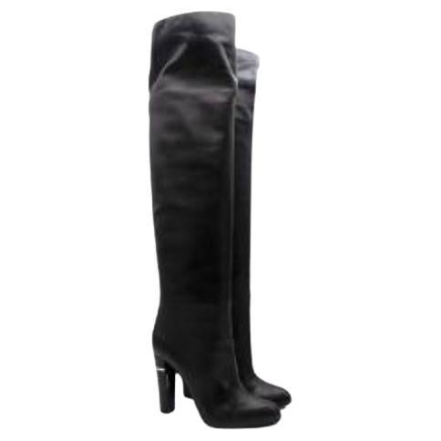 Black leather knee high boots For Sale