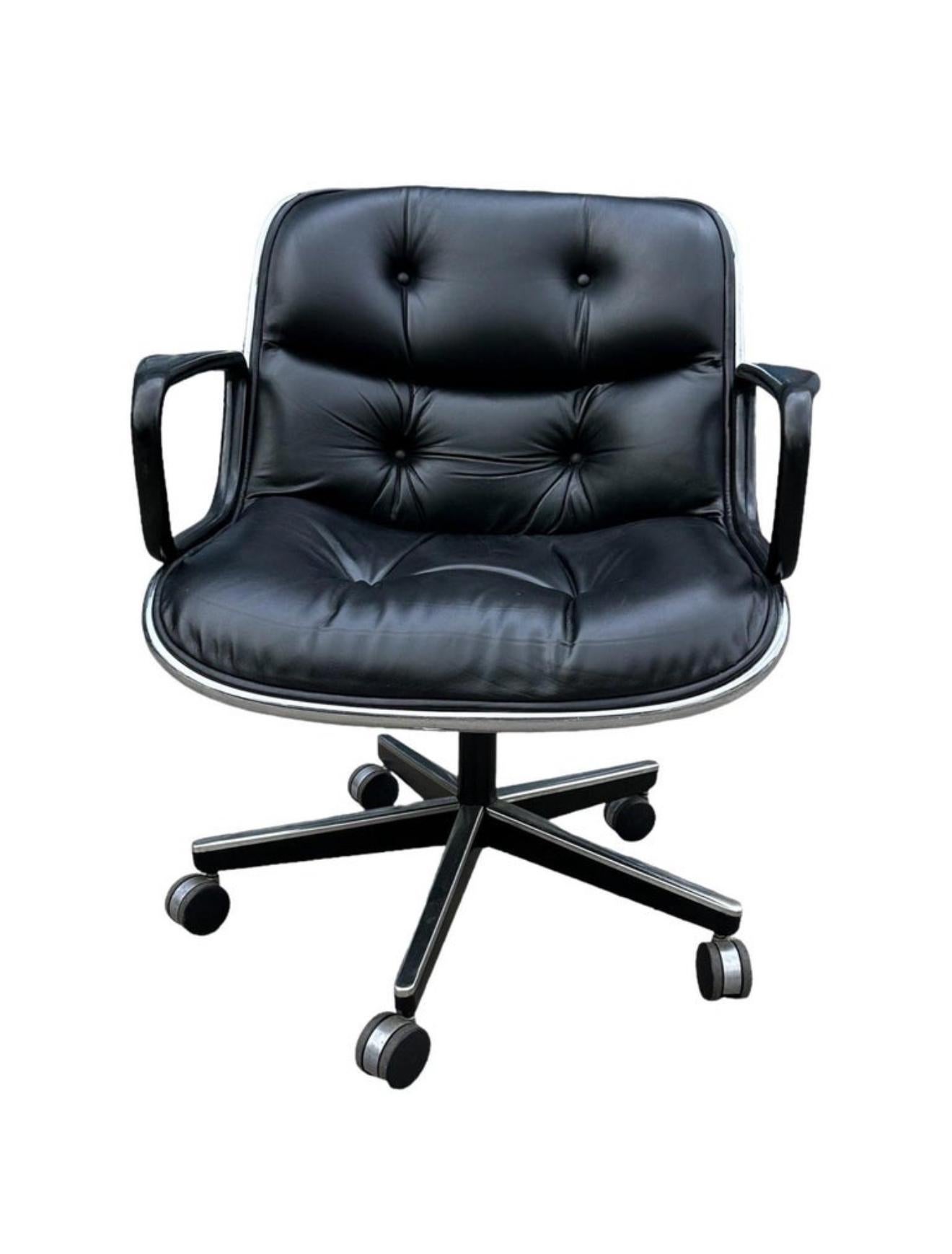 20th Century Black Leather Knoll Desk Chair designed by Charles Pollock For Sale