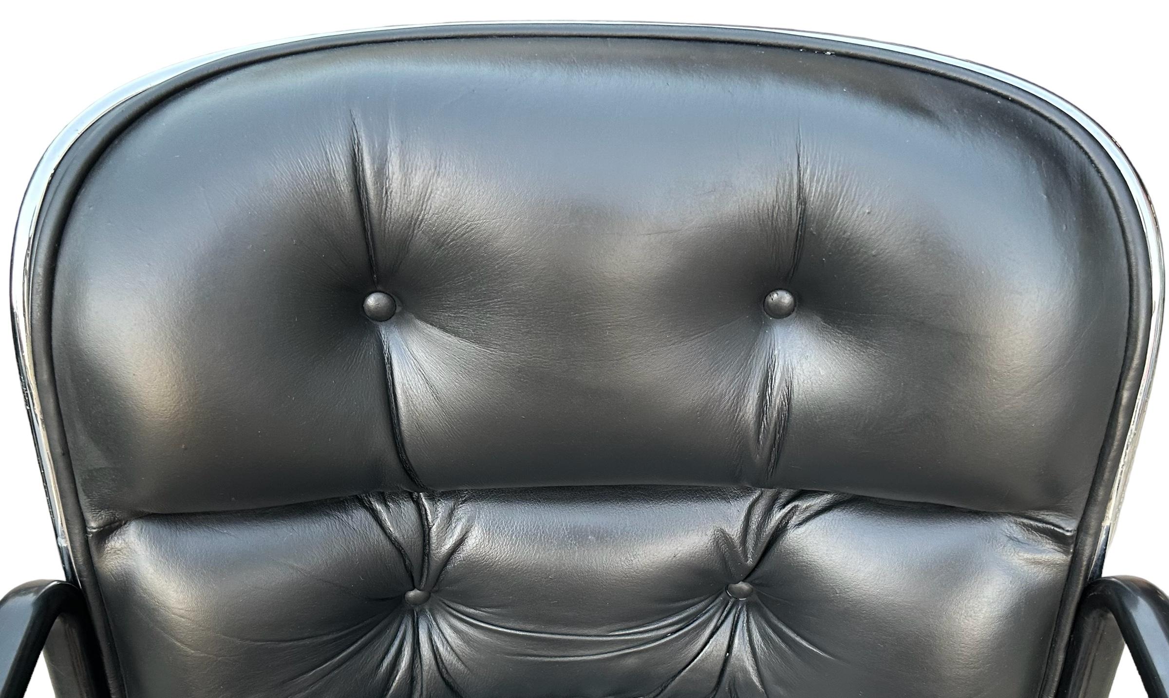Metal Black Leather Knoll Desk Chair designed by Charles Pollock For Sale