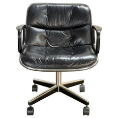 Black Leather Knoll Desk Chair designed by Charles Pollock