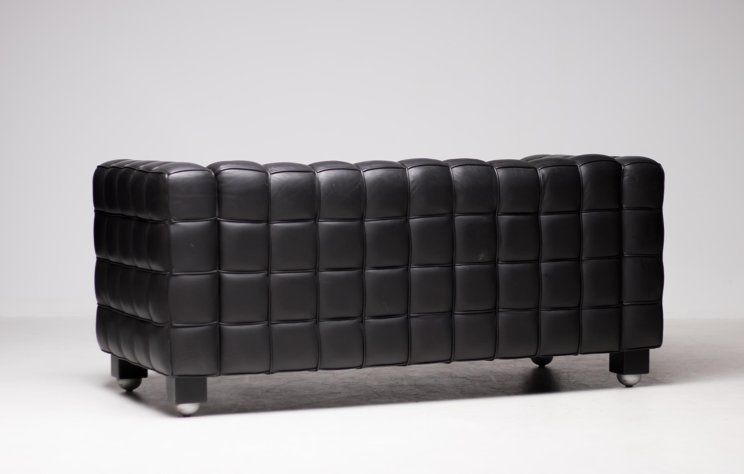 20th Century Black Leather Kubus Sofa by Josef Hoffman for Wittmann