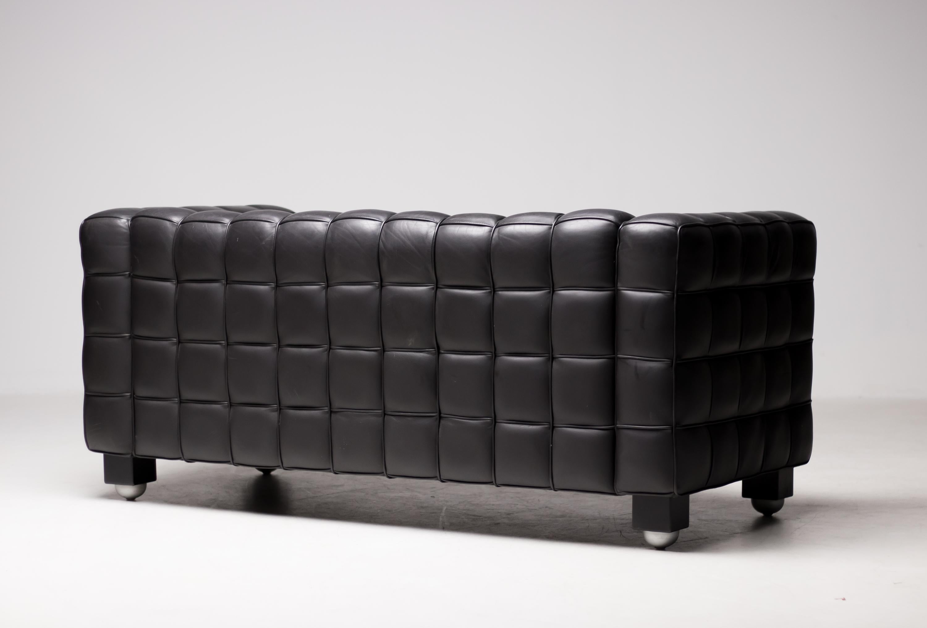 Black Leather Kubus Sofa by Josef Hoffman for Wittmann 1
