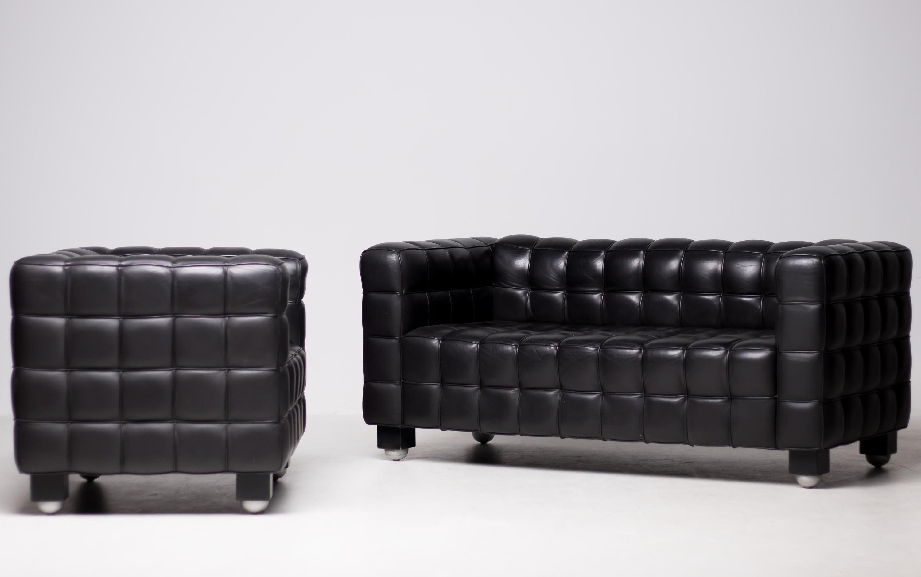 Black Leather Kubus Sofa by Josef Hoffman for Wittmann 3