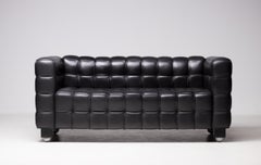 Black Leather Kubus Sofa by Josef Hoffman for Wittmann