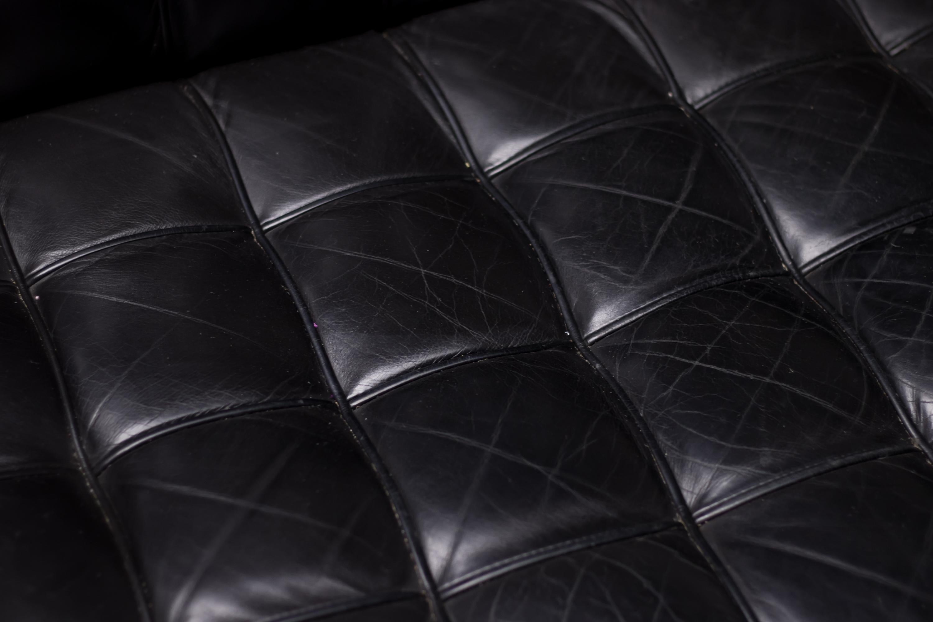 Austrian Black Leather Kubus Sofa by Josef Hoffman for Wittmann