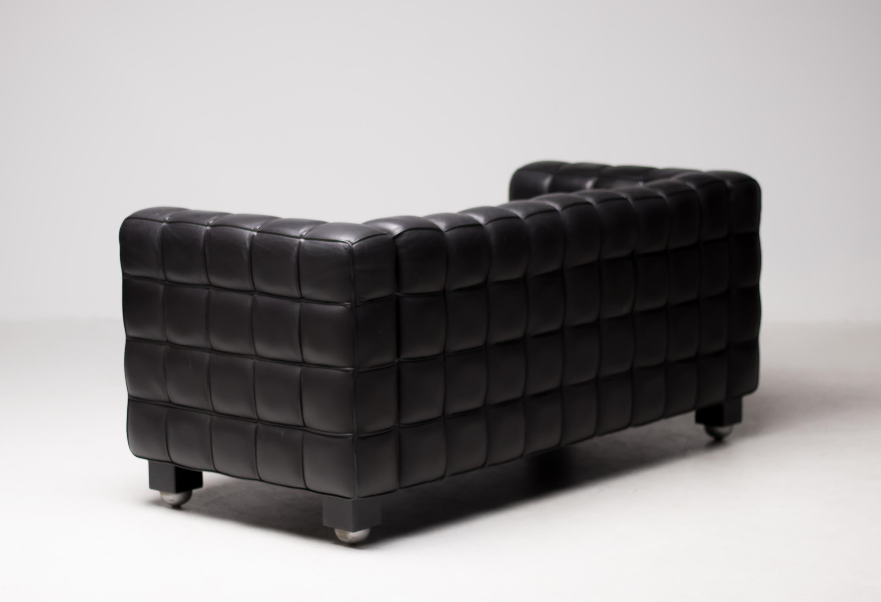 Black Leather Kubus Sofa by Josef Hoffman for Wittmann In Good Condition In Dronten, NL