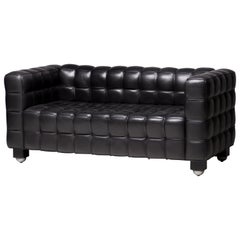Black Leather Kubus Sofa by Josef Hoffman for Wittmann