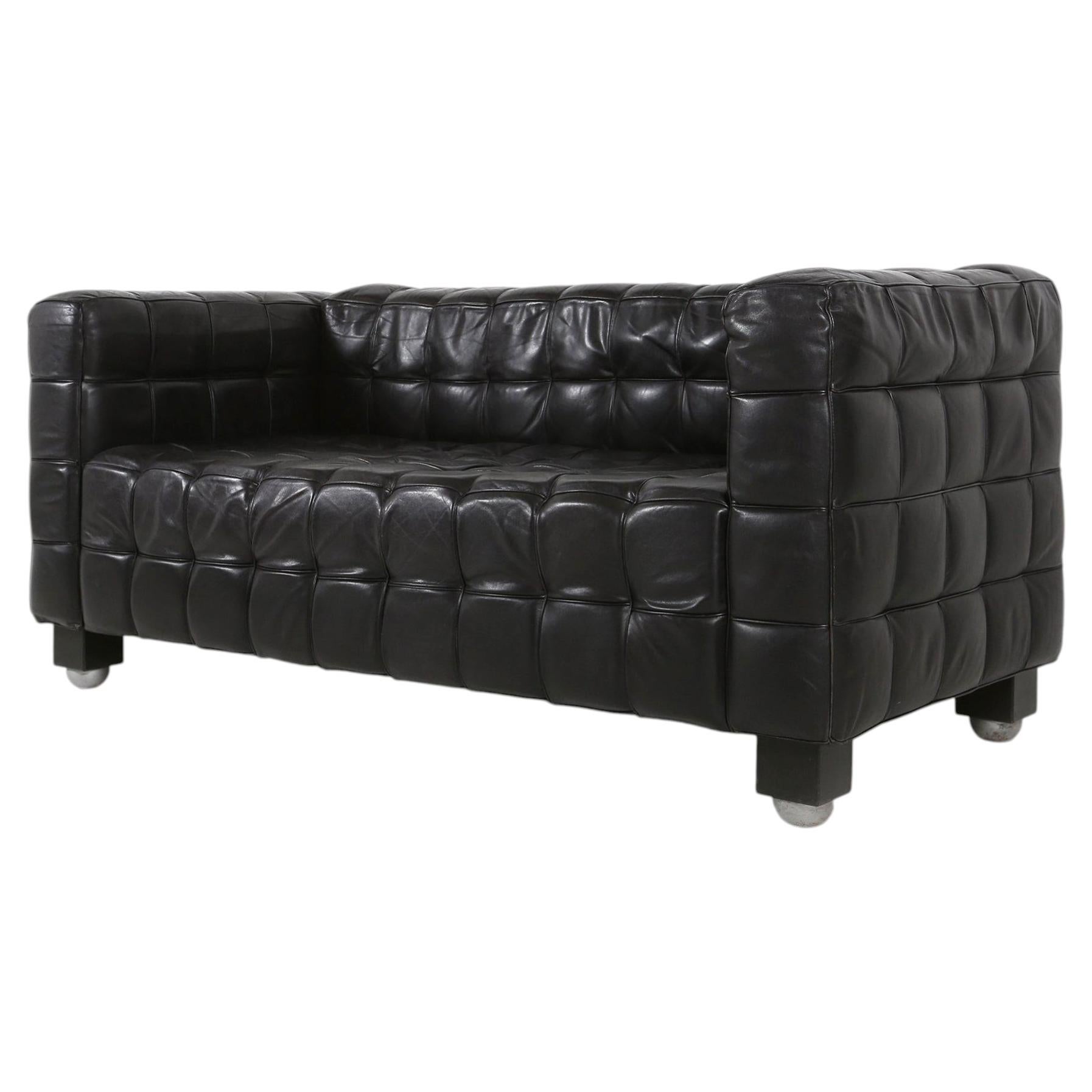 Sofá Kubus de cuero negro Modelo "8020" de Josef Hoffmann para Wittmann, Austria