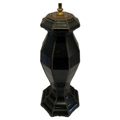 Black Leather Lamp, Spain, Midcentury