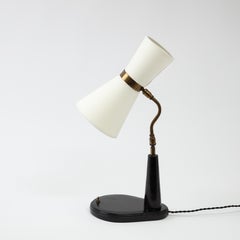 Lampe de bureau Lancel en cuir noir d'après Adnet, France, années 1960