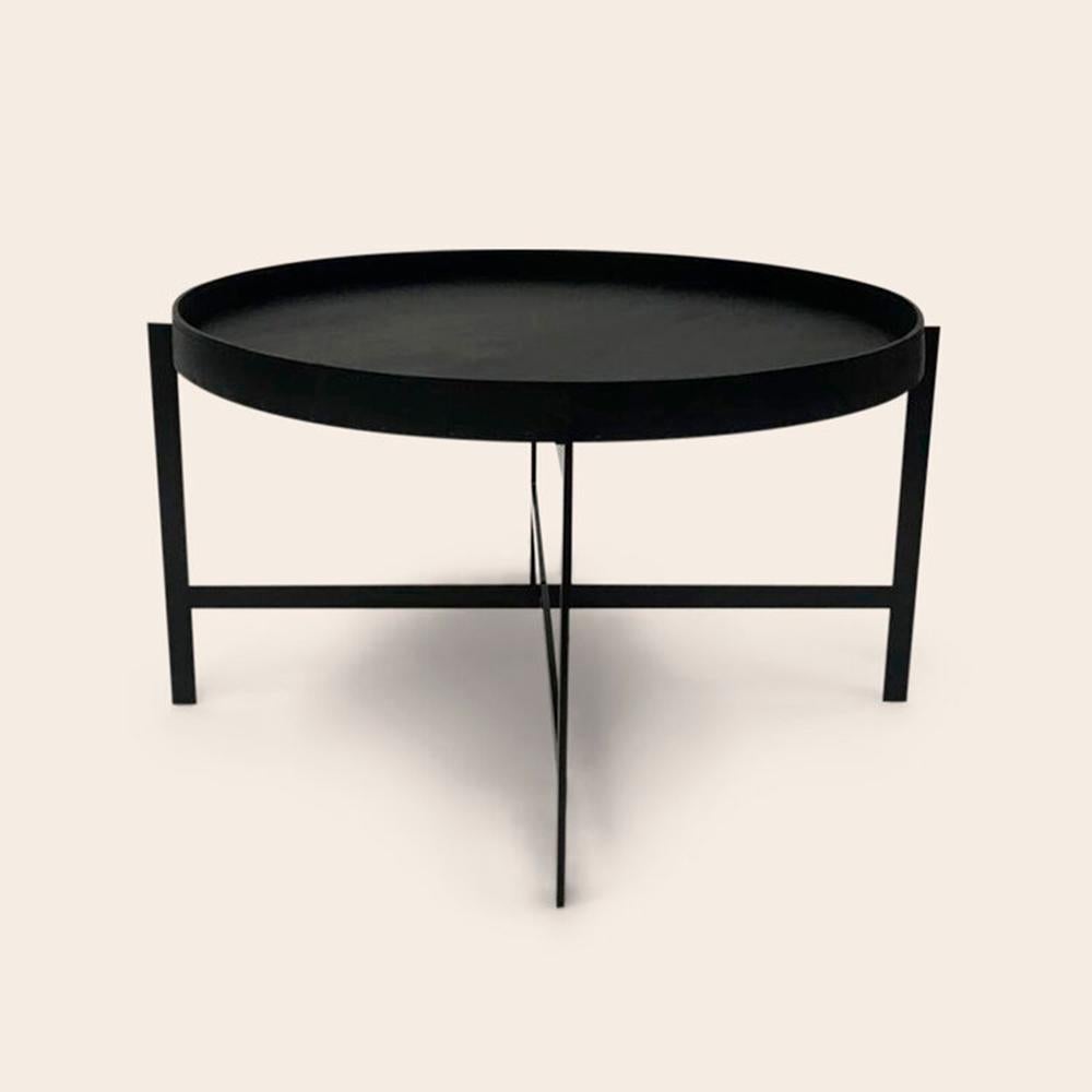 Black leather and wood large deck table by OxDenmarq
Dimensions: D 87 x W 87 x H 45 cm
Materials: Steel, Leather, Wood
Also Available: Different size and top options available.

OX DENMARQ is a Danish design brand aspiring to make beautiful