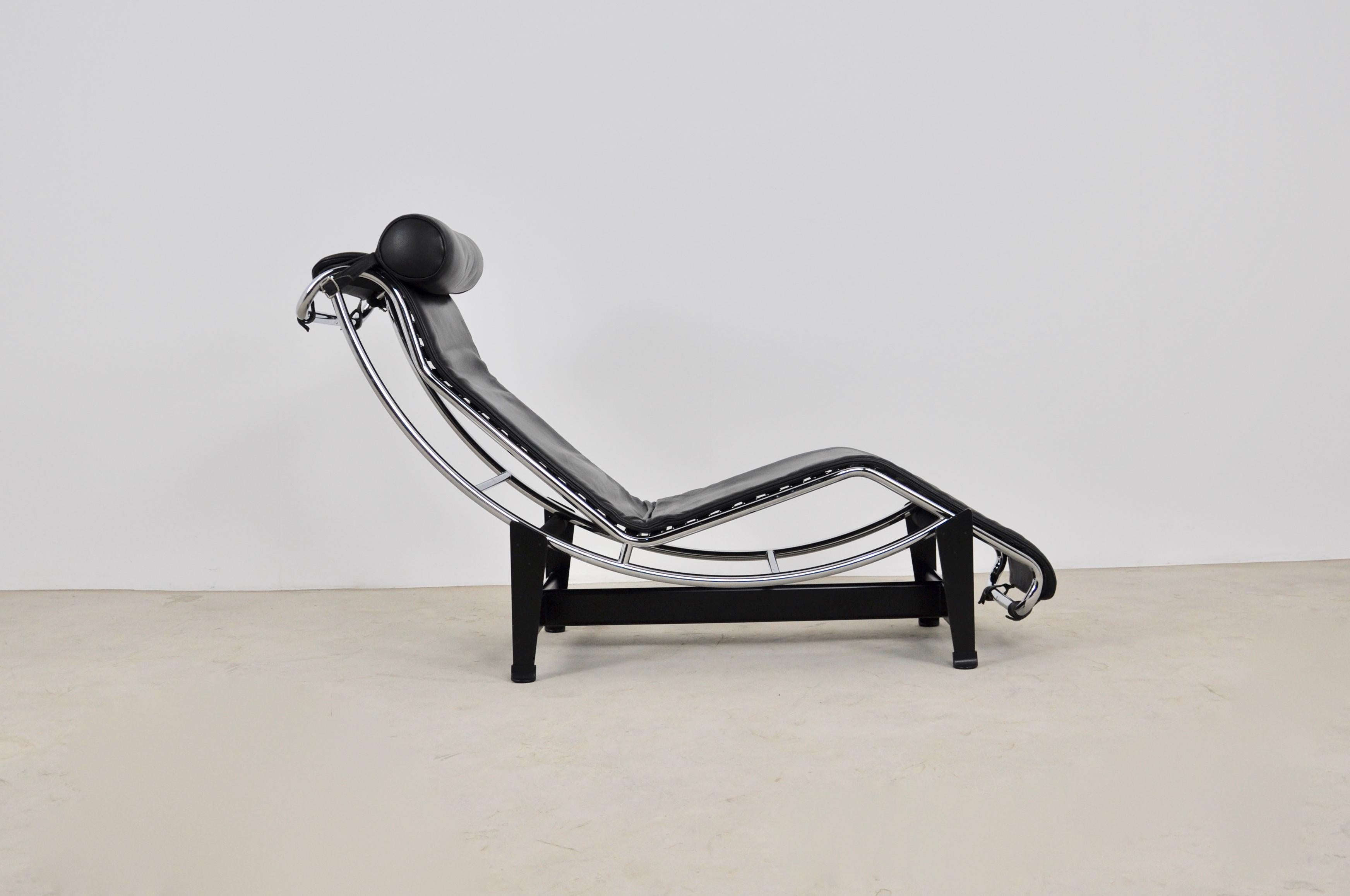 Metal Black Leather LC4 Lounge Chair by Le Corbusier for Cassina, 1980s