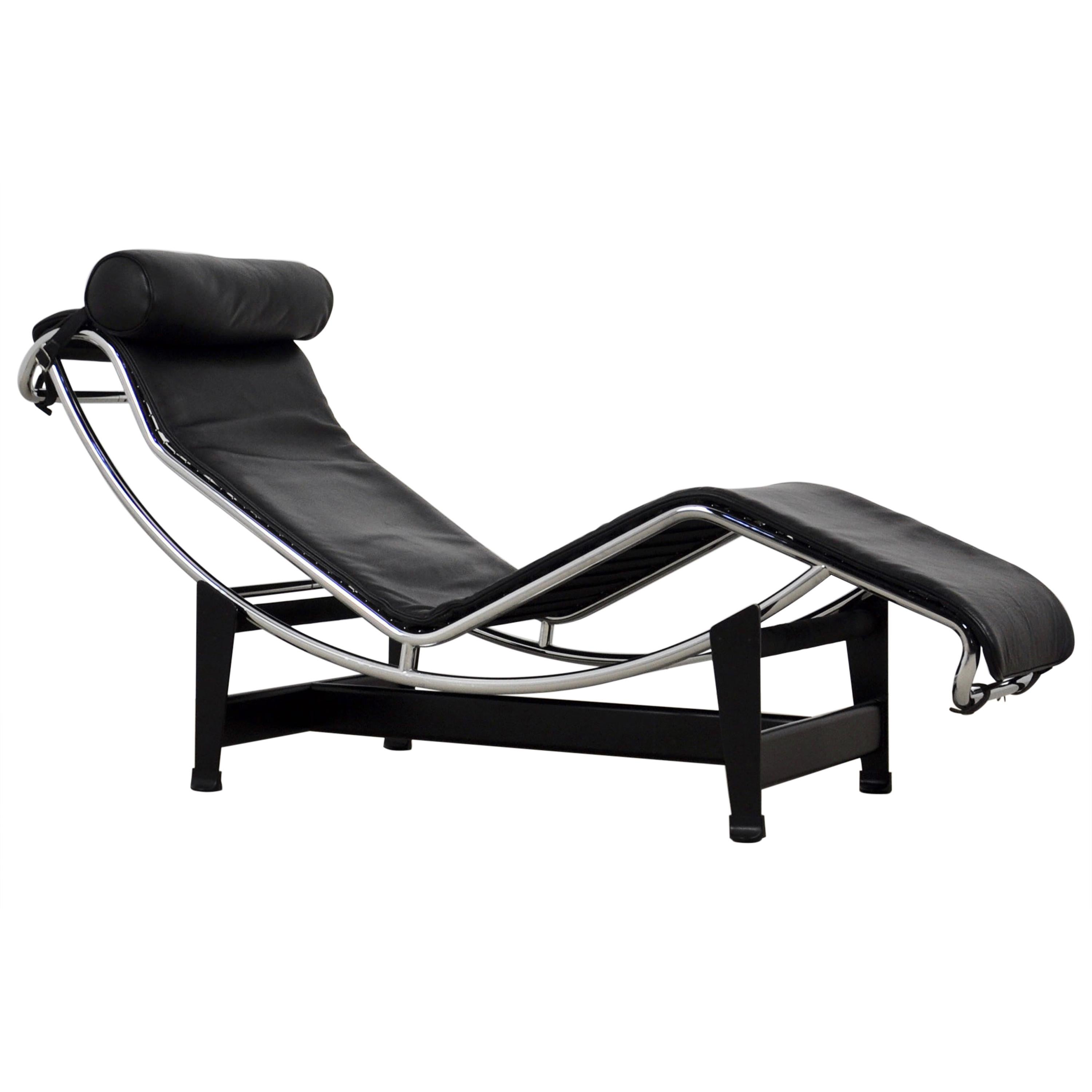 Black Leather LC4 Lounge Chair by Le Corbusier for Cassina, 1980s