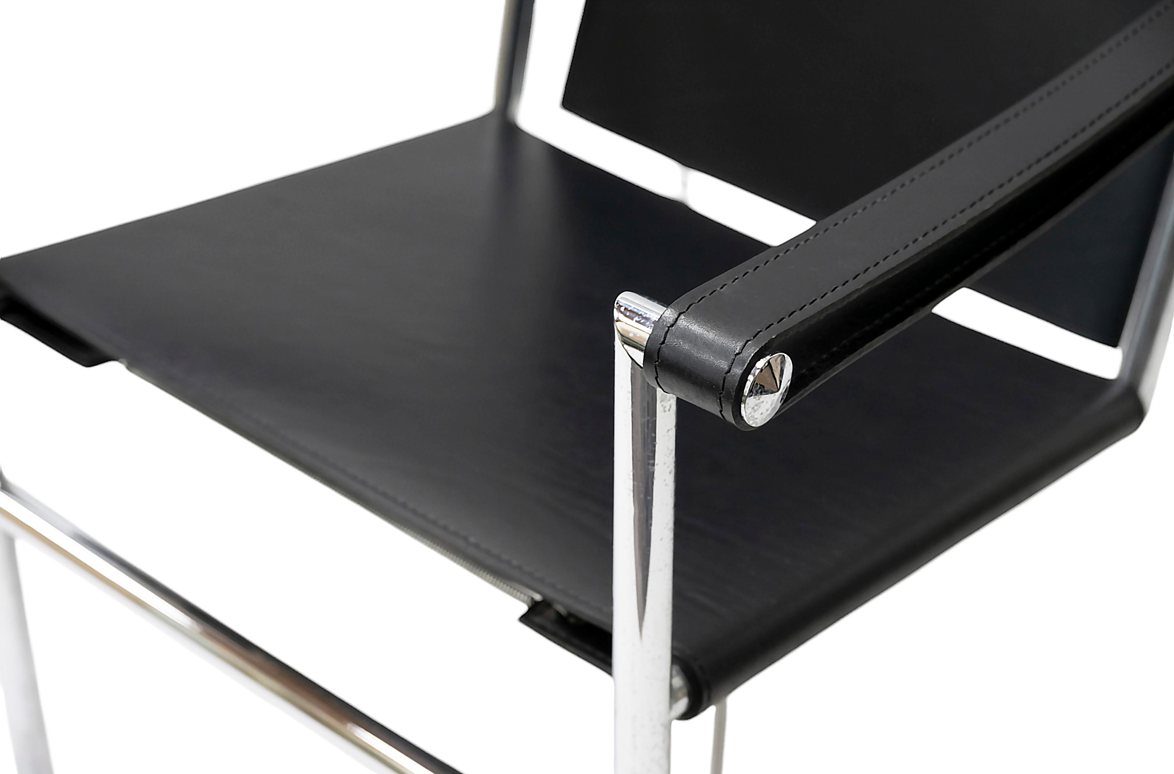 Italian Black Leather Le Corbusier Chair LC1  by Cassina For Sale
