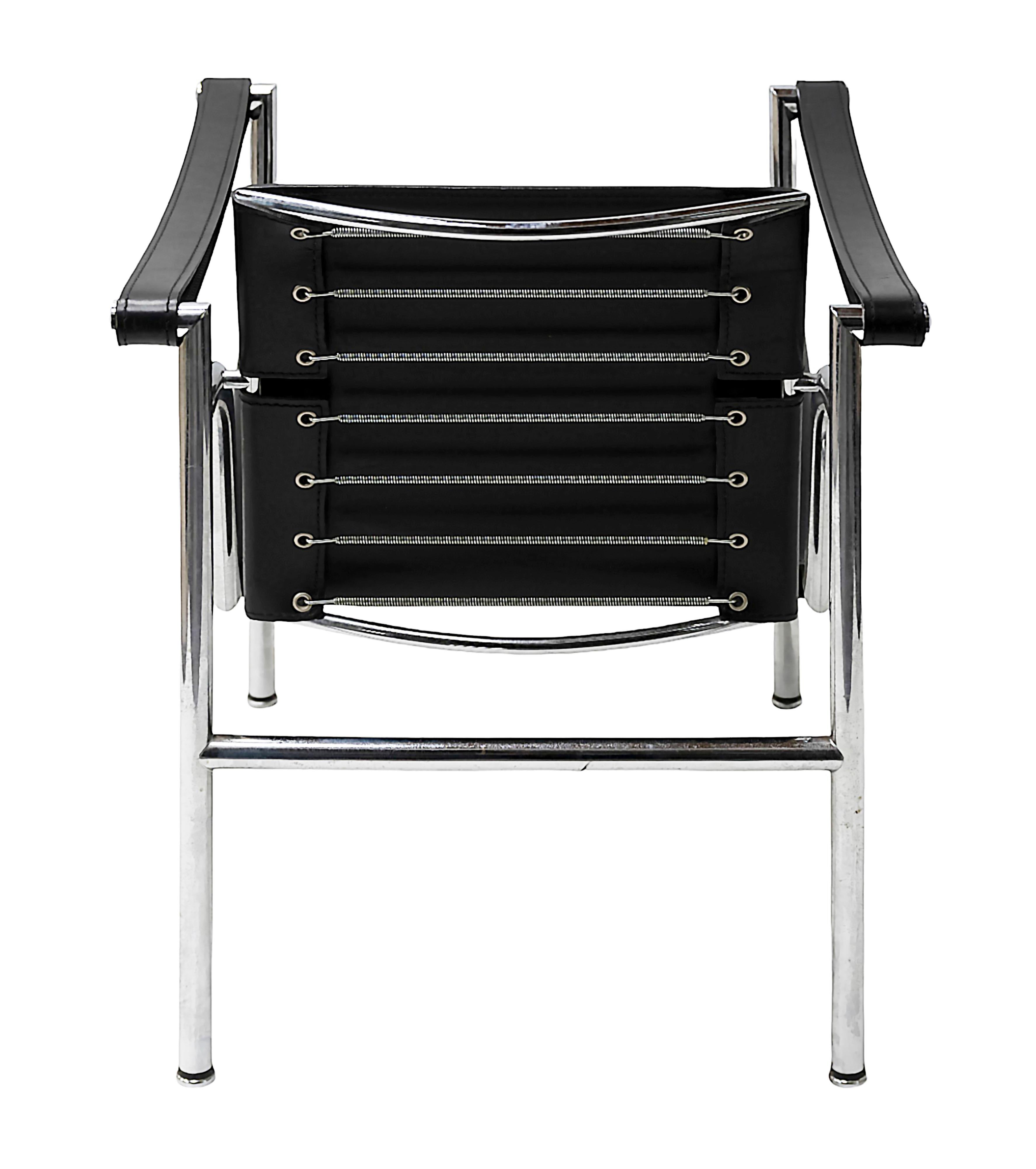 Chaise Le Corbusier en cuir noir LC1  par Cassina Bon état - En vente à Vilnius, LT