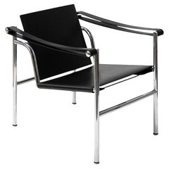 Black Leather Le Corbusier Chair LC1  by Cassina
