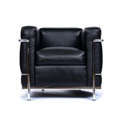 Black Leather Le Corbusier LC2 Chair by Cassina for Atelier International