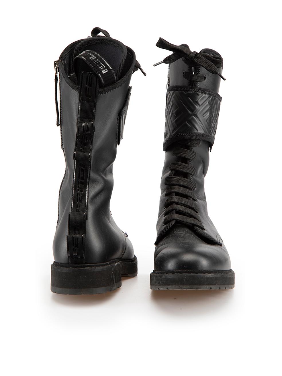 Black Leather Logo Biker Combat Boots Size IT 38 In Good Condition For Sale In London, GB