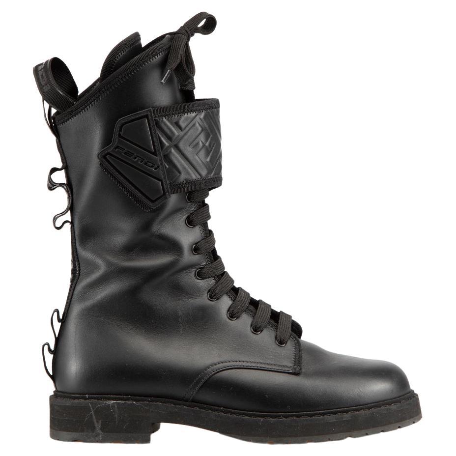 Black Leather Logo Biker Combat Boots Size IT 38 For Sale