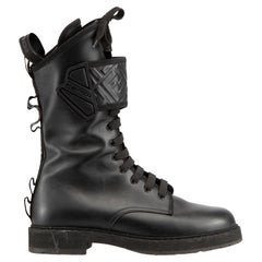 Black Leather Logo Biker Combat Boots Size IT 38
