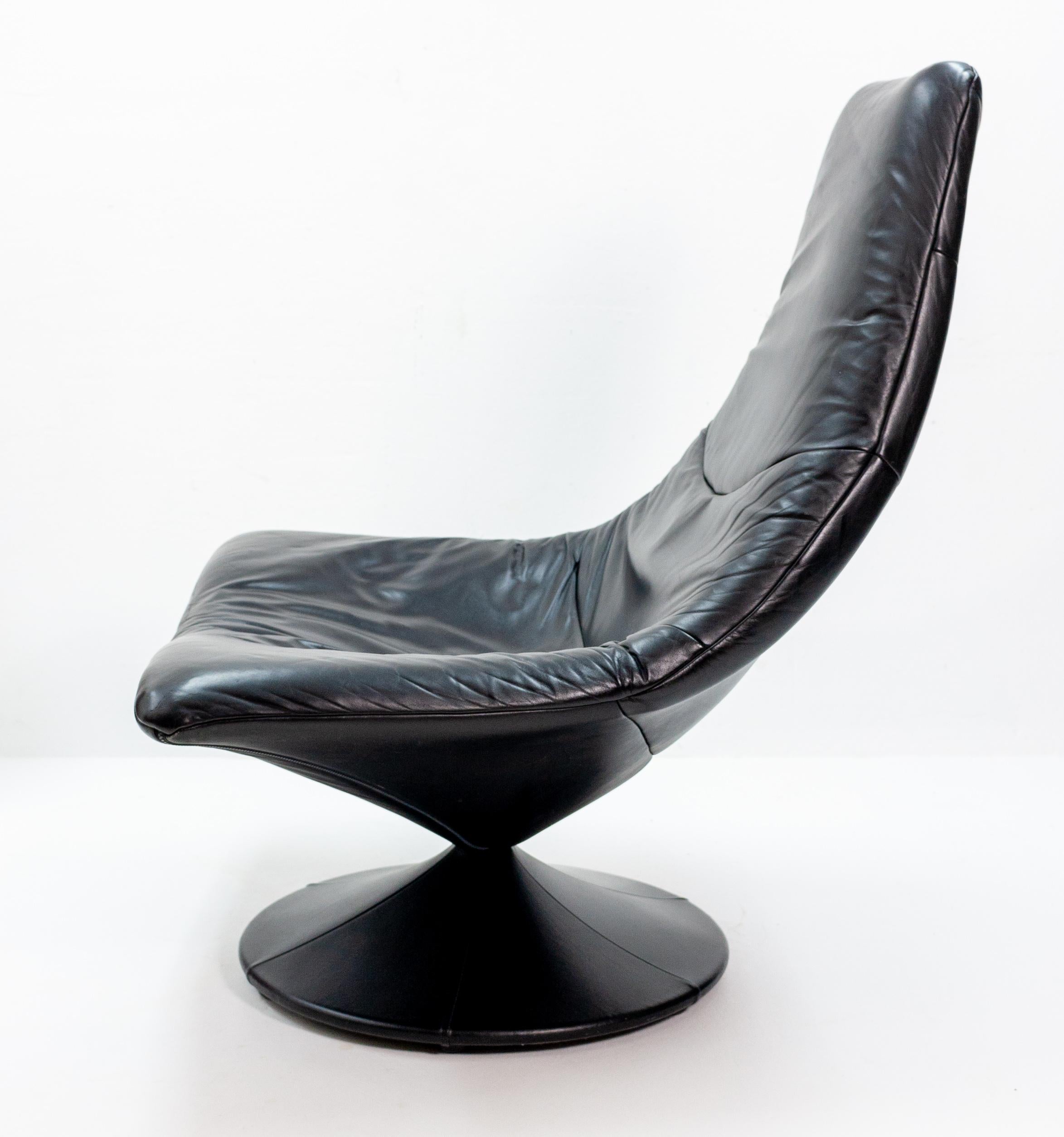 Space Age Black Leather Lounge Chair by Gerard van der Berg, 1970s