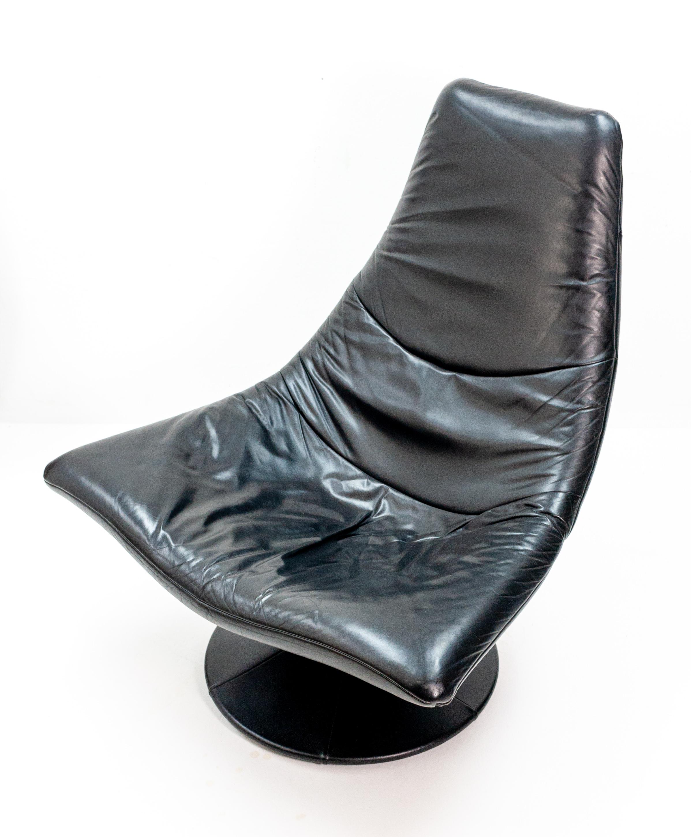 Dutch Black Leather Lounge Chair by Gerard van der Berg, 1970s