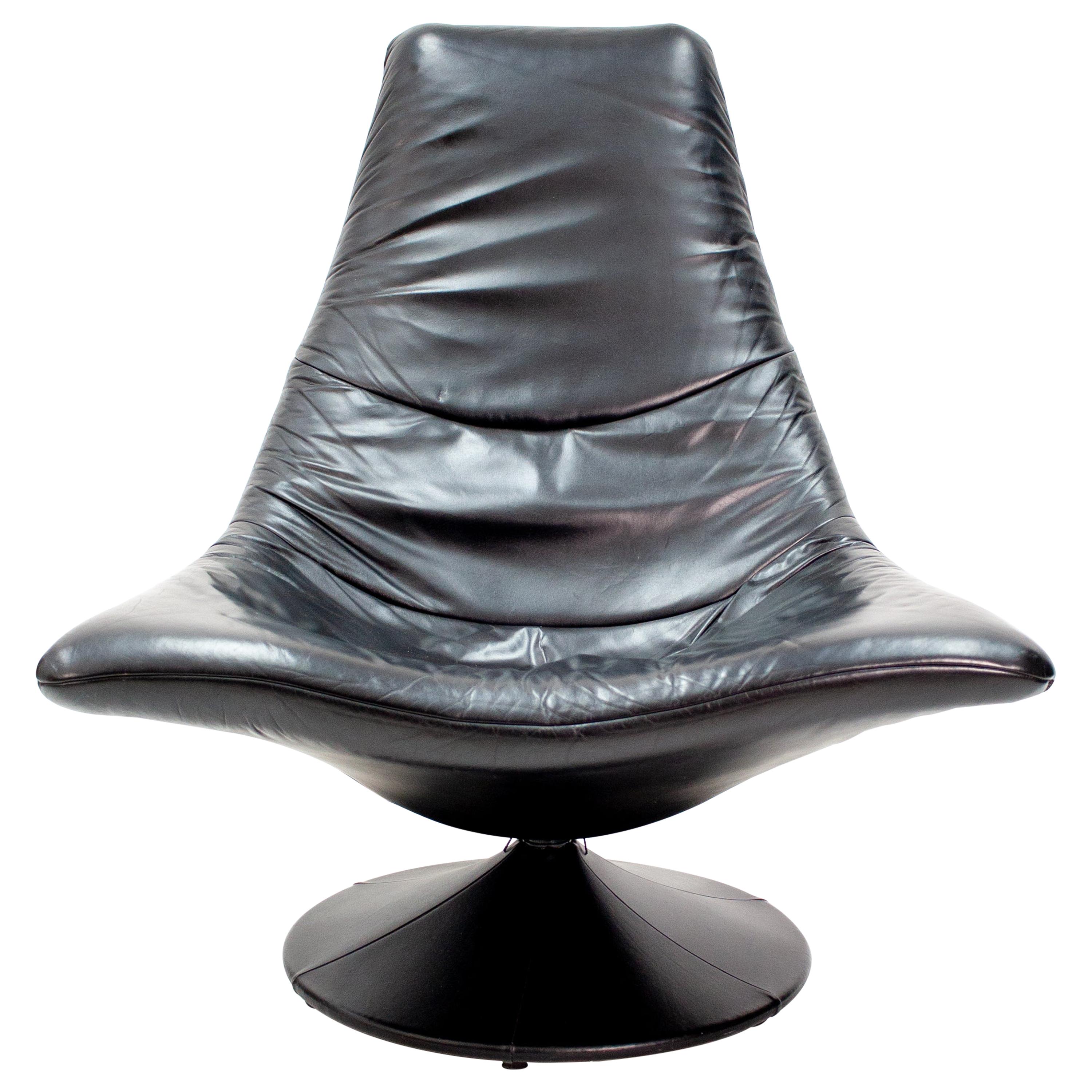 Black Leather Lounge Chair by Gerard van der Berg, 1970s