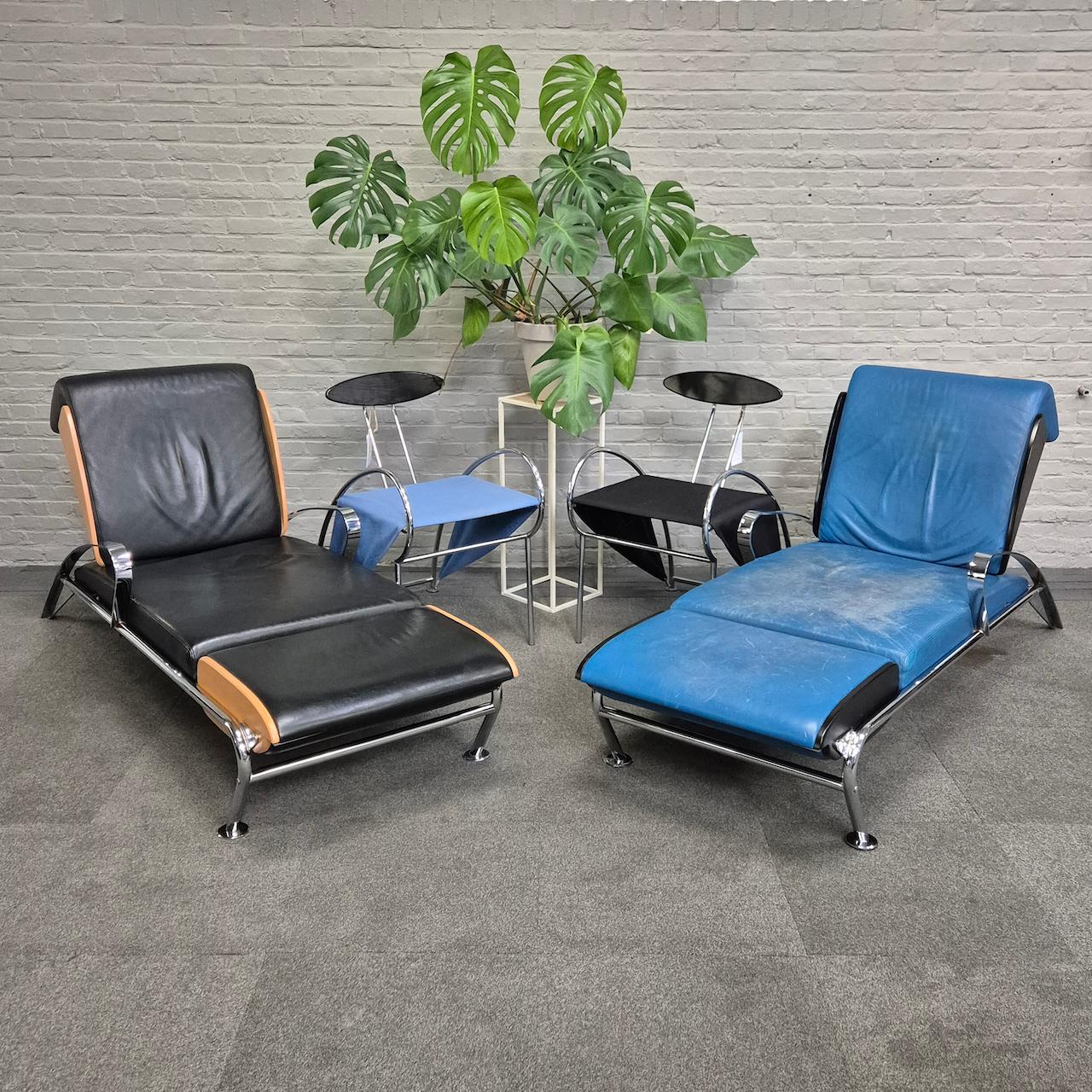 Black leather Lounge chair FUTURO 3 by MASSIMO IOSA GHINI for MOROSO - 1980's In Excellent Condition For Sale In Zandhoven, BE