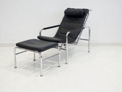 Black Leather Lounge Chair with Ottoman by Gabriele Mucchi for Zanotta