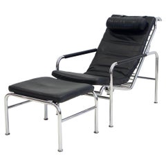 Black Leather Lounge Chair with Ottoman by Gabriele Mucchi for Zanotta